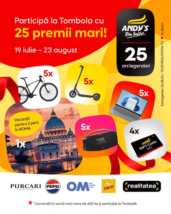 Tombola Aniversară Andy’s "25 de ani legendari - 25 de premii tari