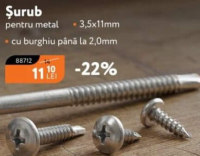 Nanu Market Șurub pentru metal cu burghiu 3.5x11mm