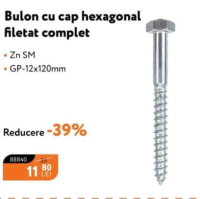 Nanu Market Bulon cu cap hexagonal filetat complet GP-12x120mm