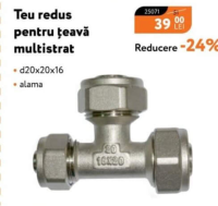 Teu redus pentru țeavă multistrat d20x20x16 alama