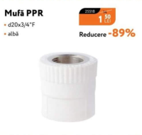 Mufă PPR d20x3/4"F albă