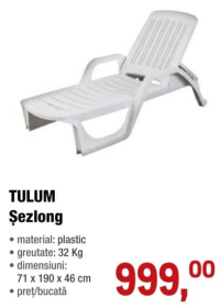 TULUM Шезлонг 71 x 190 x 46 см
