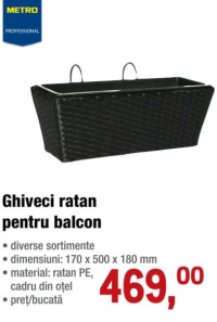METRO Professional Ghiveci ratan pentru balcon 170 x 500 x 180 mm