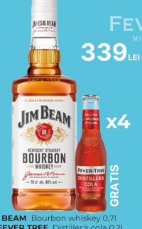 JIM BEAM Bourbon whiskey 0,7l + 4 FEVER TREE Distiller's cola 0,2l