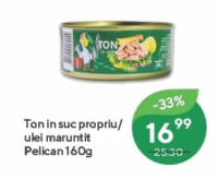 Pelican Ton in suc propriu/ulei maruntit 160g
