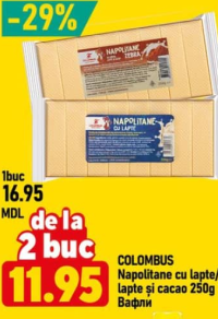 Colombus Napolitane cu lapte/lapte și cacao 250g