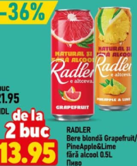 RADLER Bere blondă Grapefruit/PineApple&Lime fără alcool 0.5L