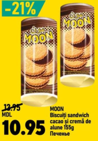 Moon Biscuiți sandwich cacao și cremă de alune 155g