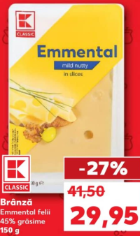 K-Classic Сыр Эмменталь в нарезке 45% жирности 150 г