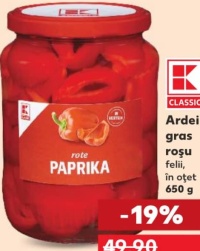K-Classic Ardei gras roșu felii, în oțet 650 g