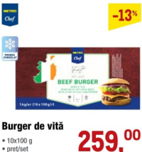 Metro Chef Burger de vită 10x100g