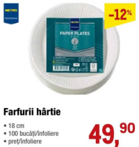 Metro Professional Farfurii hârtie 18 cm 100 buc