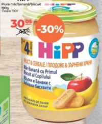 HiPP Piure măr, banană și biscuit 190g