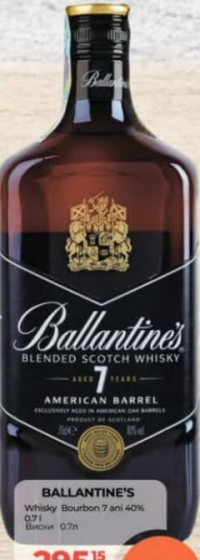BALLANTINE'S Whisky Bourbon 7 ani 40% 0.7l
