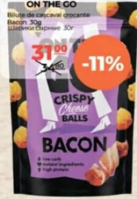 ON THE GO Biluțe de cașcaval crocante Bacon 30g