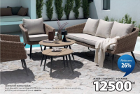 UDSTRUP SET PENTRU TERASĂ Masă: Aluminiu și lemn artificial. Ø72/53x42/36 cm. Canapea 3 locuri și sc