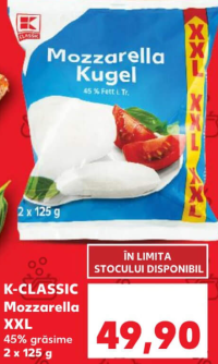 K-CLASSIC Mozzarella XXL 45% grăsime 2 x 125 g