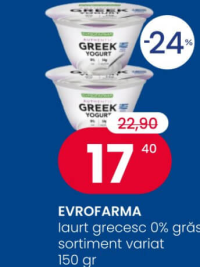 EVROFARMA Iaurt grecesc 0% grăsimi, sortiment variat 150 gr