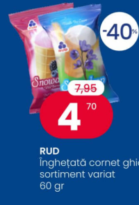 RUD Înghețată cornet ghiocel, sortiment variat 60 gr