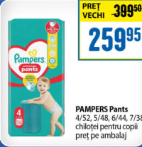 PAMPERS Pants chiloței pentru copii 4/52, 5/48, 6/44, 7/38