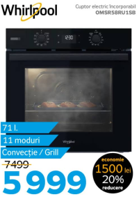 Whirlpool Cuptor electric încorporabil OMSR58RU1SB 71 l 11 moduri Convecție / Grill