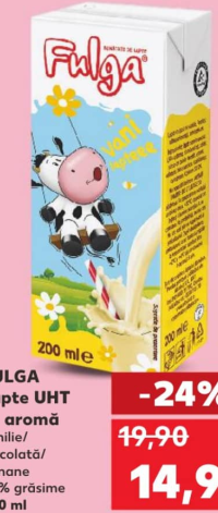 FULGA Lapte UHT cu aromă vanilie/ciocolată/banane 1.5% grăsime 200 ml