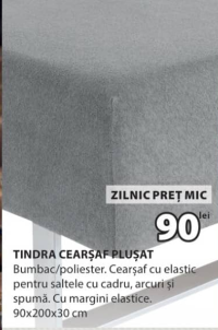 TINDRA Cearșaf plușat 90x200x30 cm