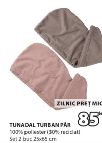 JYSK Tunadal Turban păr 100% poliester 2 buc 25x65 cm