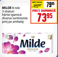 MILDE 8 role 3 straturi hârtie igienică