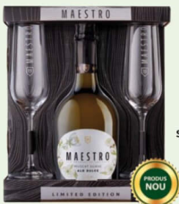 Set Maestro Vin spumant Suave alb dulce 0.75L + 2 Pahare
