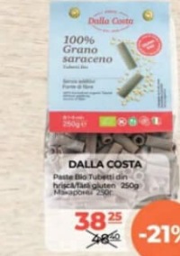 Dalla Costa Paste Bio Tubetti din hrișcă 250g