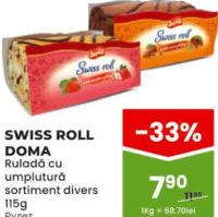 SWISS ROLL DOMA Ruladă cu umplutură sortiment divers 115g