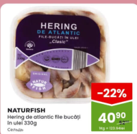 Naturfish Hering de Atlantic file bucăți în ulei 330g