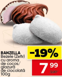 BANZELLA Bezele (Zefir) cu aromă de cocos/glazură de ciocolată 100g