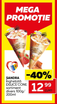 Sandra Înghețată Delice Cone sortiment divers 100g/200ml