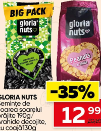 Gloria Nuts Semințe de floarea soarelui prăjite 190g/Arahide decojite 130g