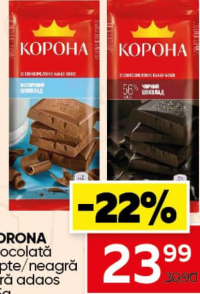 KORONA Ciocolată lapte/neagră fără adaos 85g