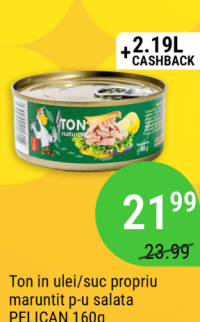 PELICAN Ton în ulei/suc propriu mărunțit 160g