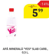 Apă Minerală "YES!" Slab Carb. 0.5 L