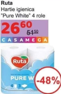 Ruta Hârtie igienică Pure White 4 role