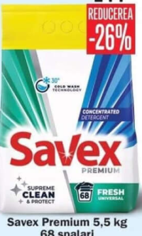 Savex Premium Fresh Universal Detergent pudră 5.5 kg 68 spălări