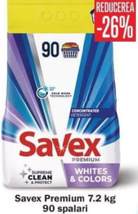 Savex Premium Whites & Colors Detergent pudră 7.2 kg 90 spălări