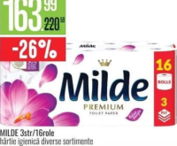 Milde 3str/16role hârtie igienică diverse sortimente