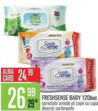 FreshSense Baby 120buc șervețele umede pt copii cu capac diverse sortimente