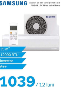 Samsung Aparat de aer condiționat split AR60F12C1BW Wind Free 12000 BTU