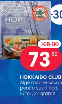 HOKKAIDO CLUB Alge marine uscate pentru sushi Nori, 10 foi, 27 grame