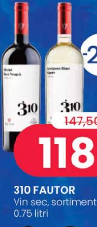 310 FAUTOR Vin sec, sortiment variat, sticlă, 0.75 litri