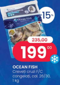 OCEAN FISH Creveți cruzi F/C, congelați, cal. 26/30, 1 kg
