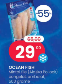 OCEAN FISH Mintai file (Alaska Pollock) congelat, ambalat, 500 grame