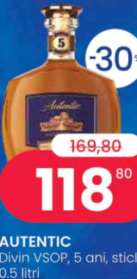 AUTENTIC Divin VSOP, 5 ani, sticlă, 0.5 litri